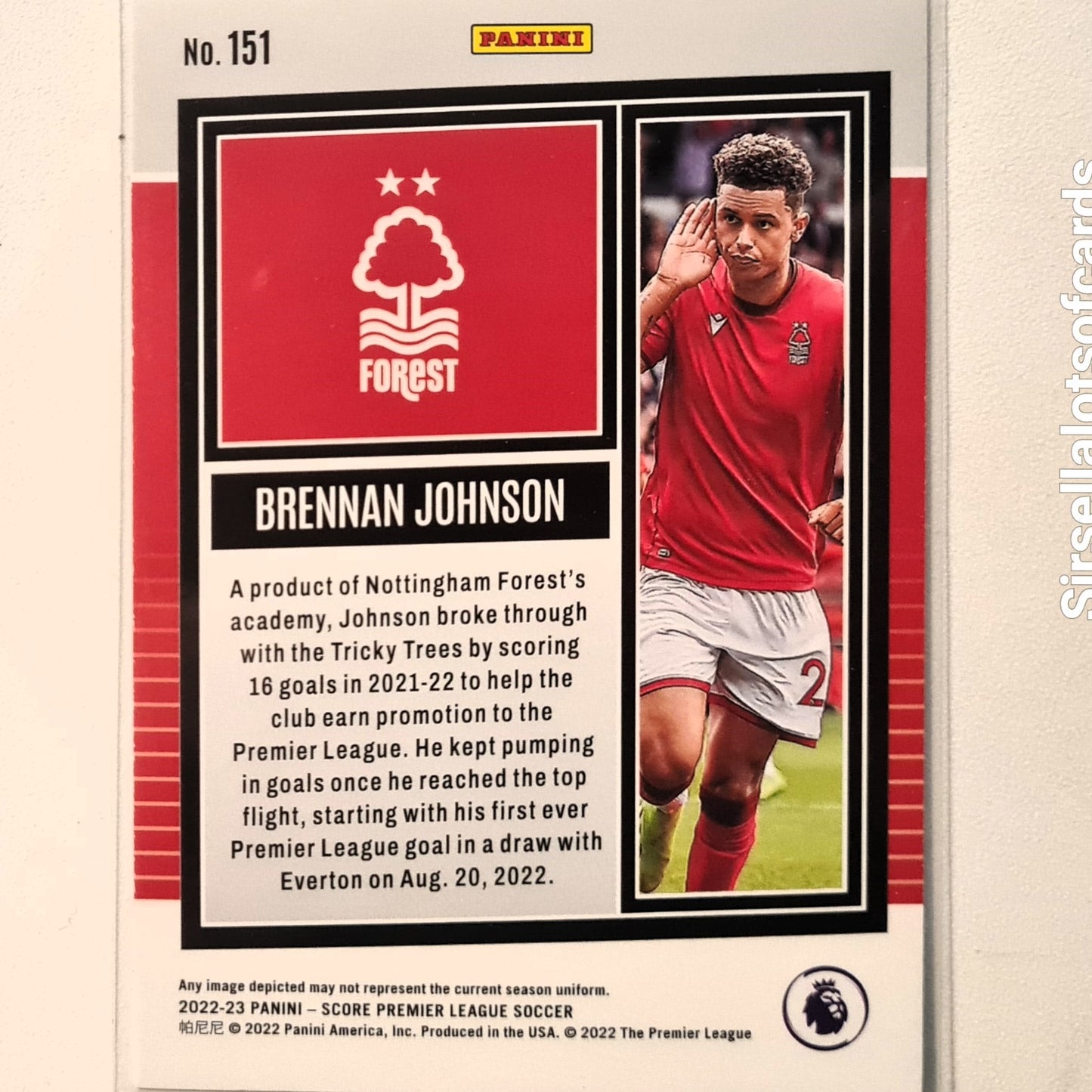 Brennan Johnson 2022-23 Panini Score premier league Rookie RC #151 Soccer Football Nottingham Forest Excellent/mint Sleeved