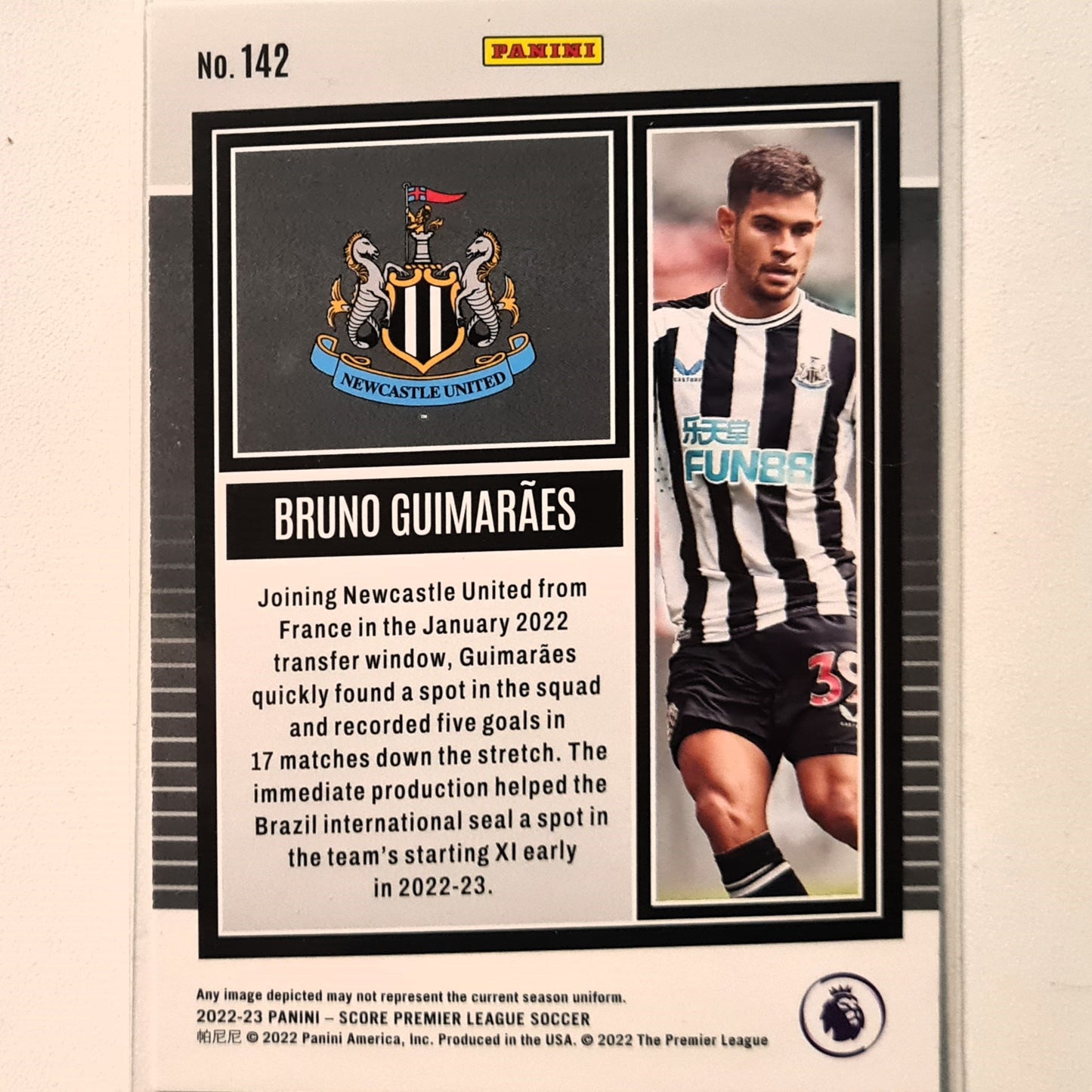 Bruno Guimaraes 2022-23 Panini Score premier league Rookie RC #142 Soccer Football Newcastle United Excellent/mint Sleeved