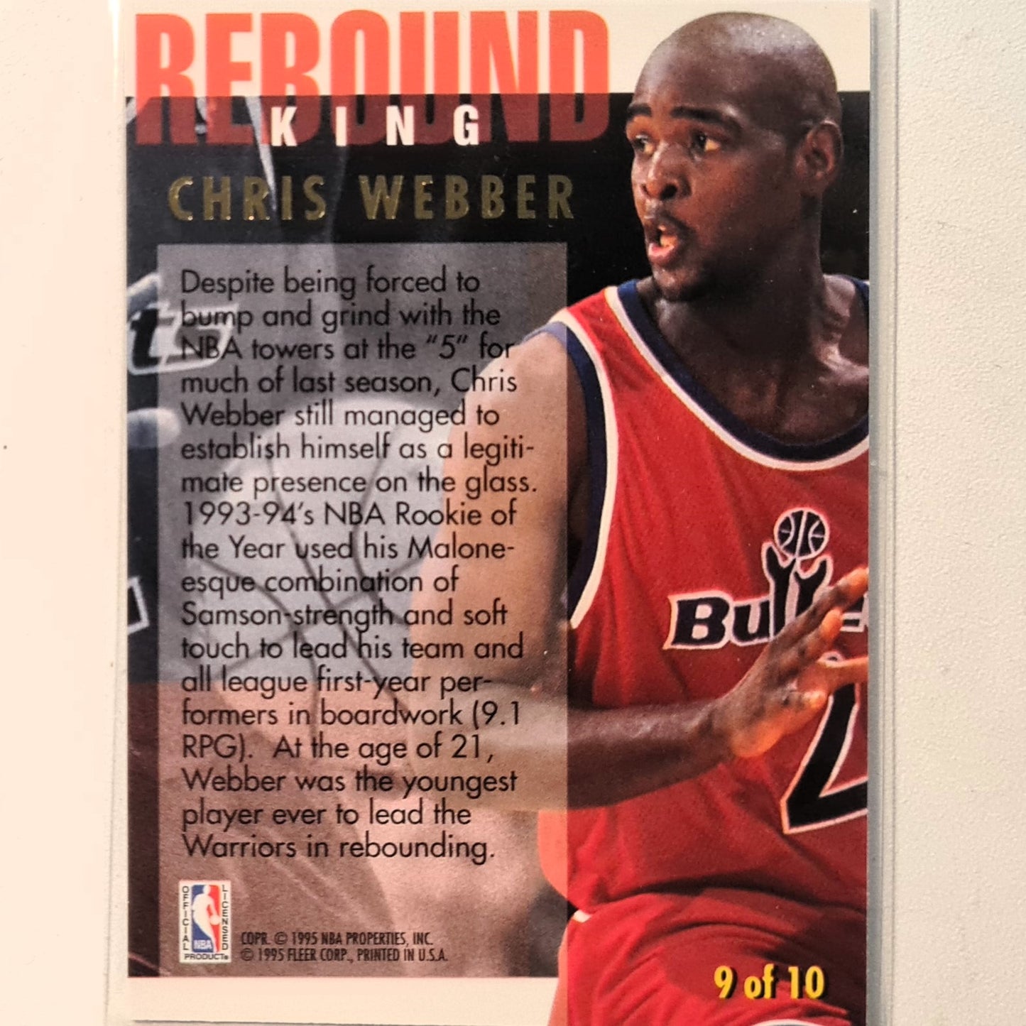 Chris Webber 1995 Fleer Ultra 94-95 Rebound King 9 of 10 NBA Basketball Washington Bullets Excellent Sleeved