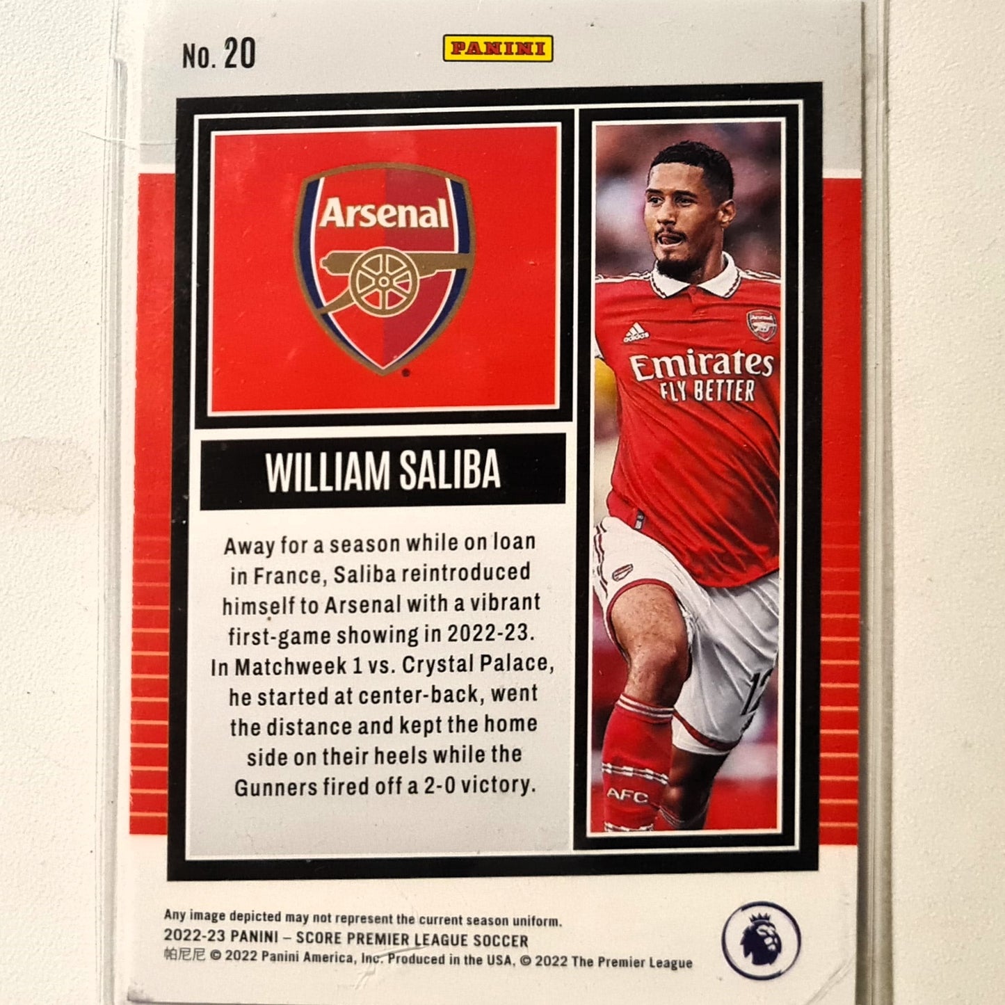 William Saliba 2022-23 Panini Score Premier League Soccer Rookie RC #20 Soccer Football Arsenal Excellent/mint sleeved