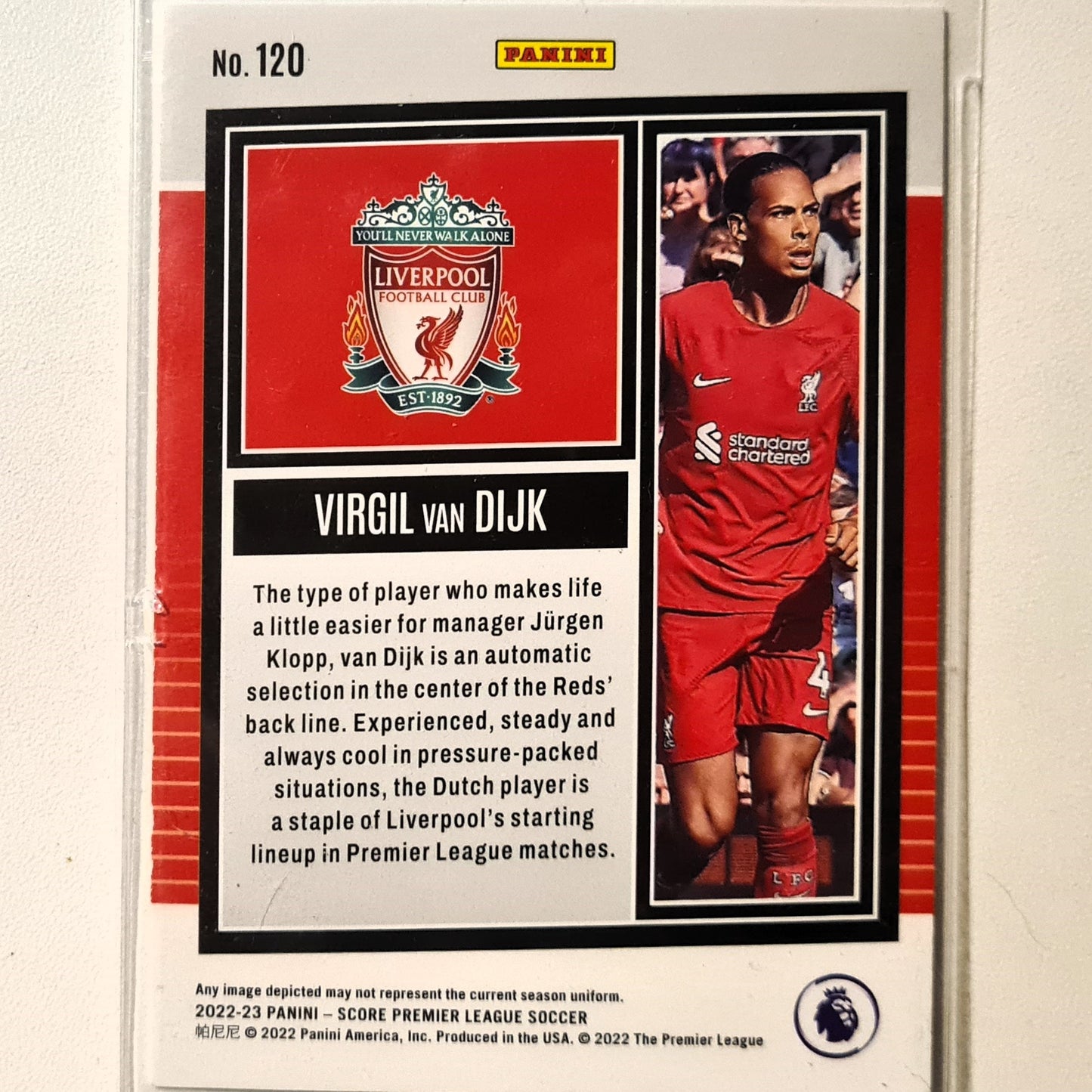 Virgil Van Dijk 2022-23 Panini Score Premier League Soccer #191 Soccer Football Liverpool Excellent/mint sleeved