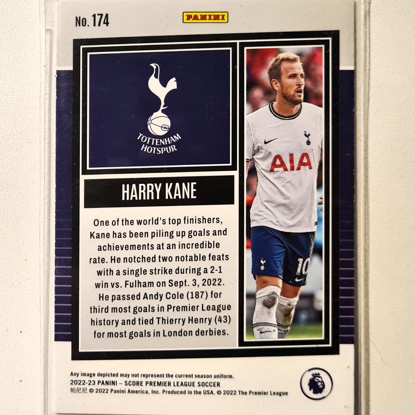 Harry Kane 2022-23 Panini Score Premier League Soccer #174 Soccer Football Tottenham Excellent/mint sleeved