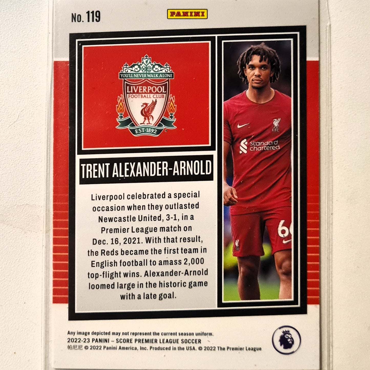 Trent Alexander Arnold 2022-23 Panini Score Premier League Soccer #119 Soccer Football Liverpool FC Excellent/mint sleeved