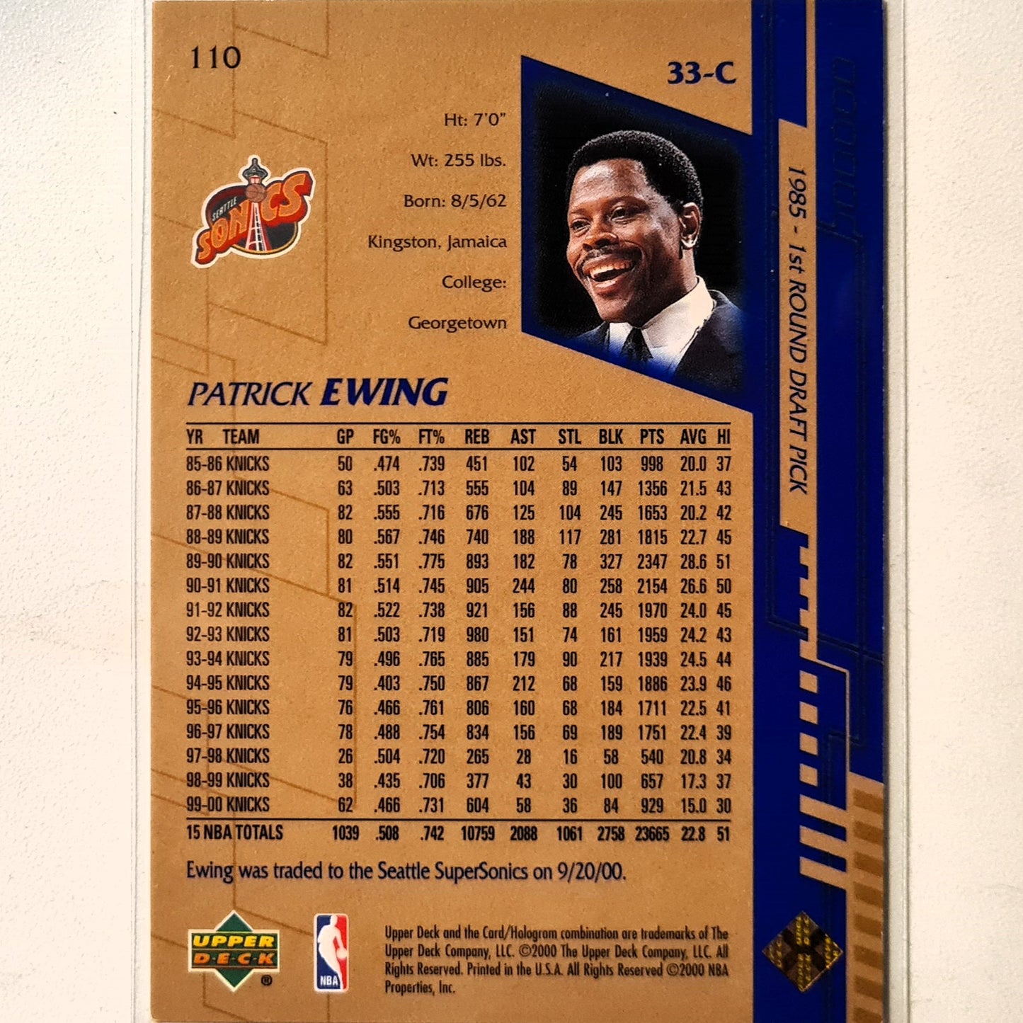 Patrick Ewing Upper-Deck 2000 #110 NBA Basketball New York Knicks good very good sleeved