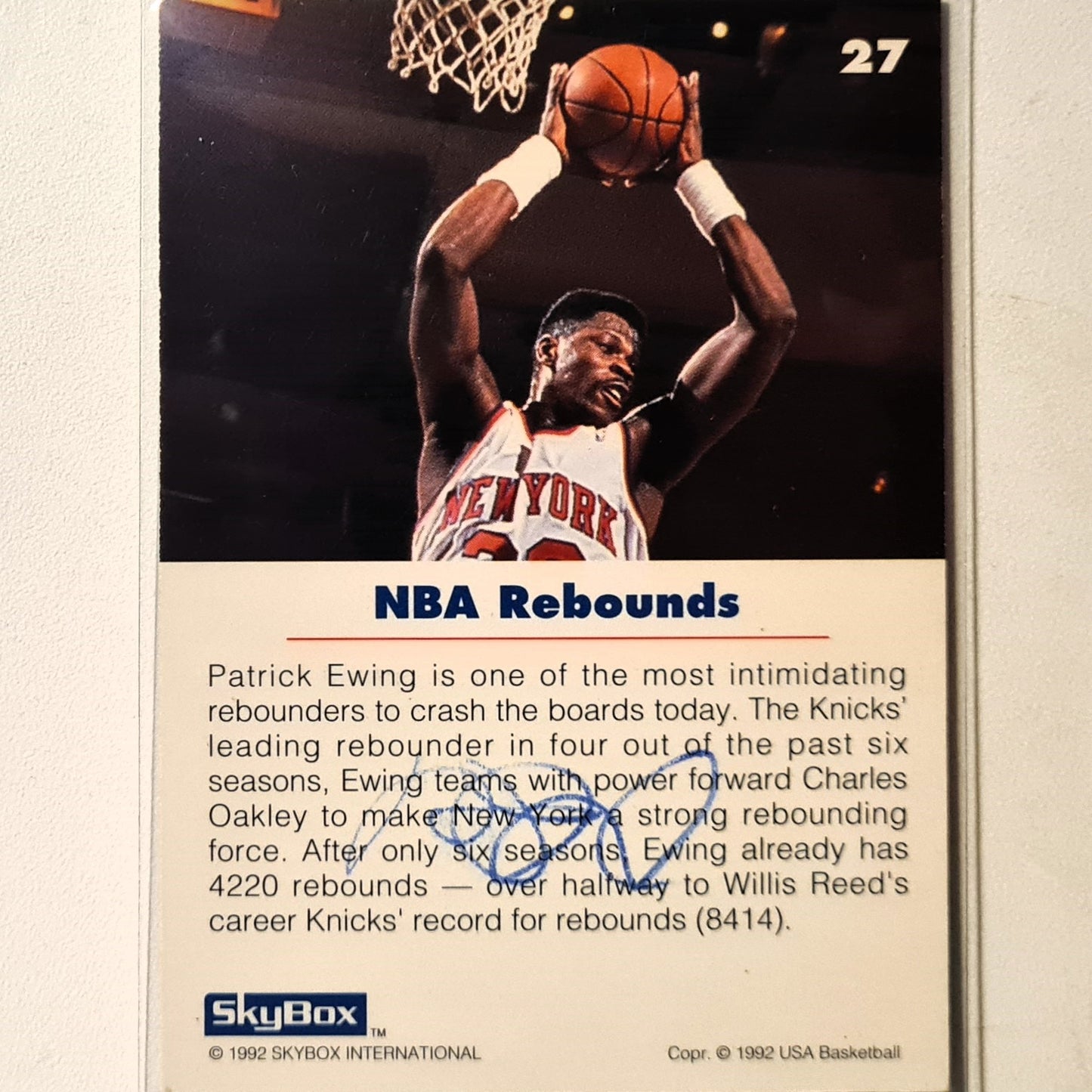 Patrick Ewing 1992 Skybox NBA Basketball Rebounds Autographed ? #27 NBA Basketball New York Knicks very good sleeved