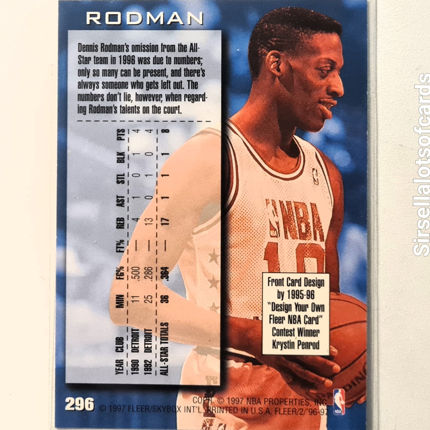 Dennis Rodman 1997 Upper-Deck NBA ALL-Star Retro 2 #296 NBA Basketball Chicago Bulls Excellent sleeved