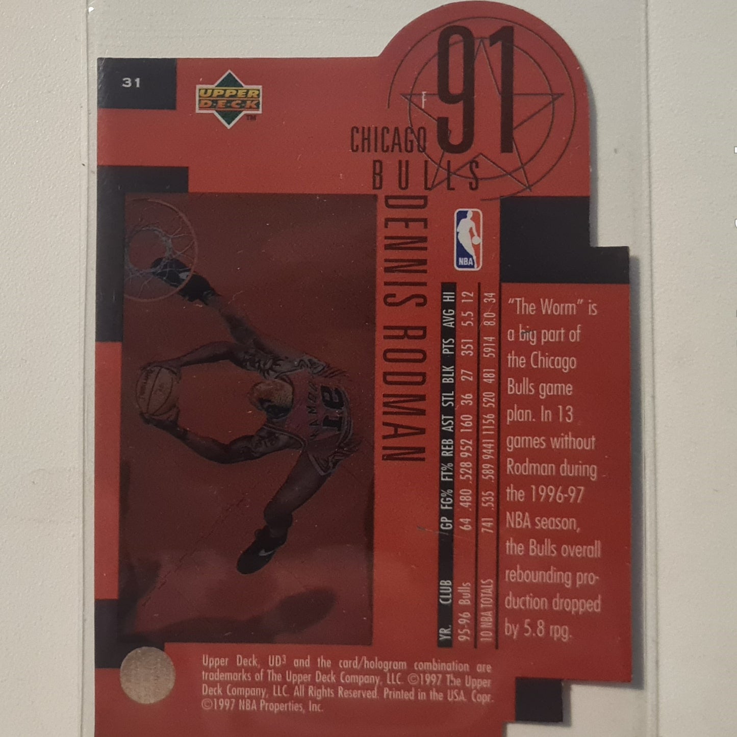 Dennis Rodman 1997 Upper-Deck UD3 Star Focus #31 NBA Basketball Chicago Bulls Excellent sleeved