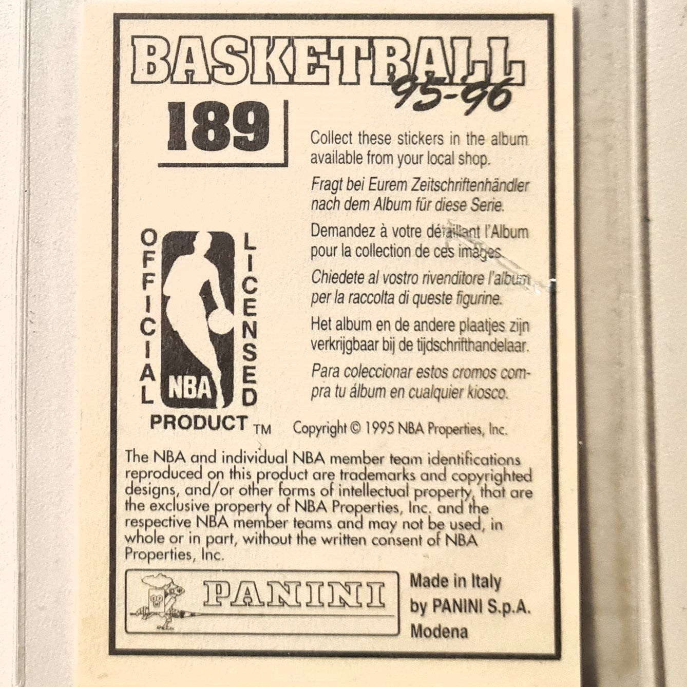 Dennis Rodman 1995 Panini Basketball 95-96 sticker #189 NBA Basketball San Antonio Spurs Excellent sleeved