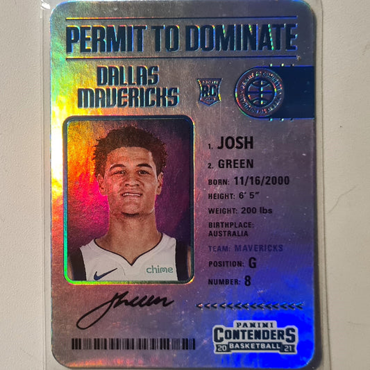 Josh Green 2020-21 Panini contenders permit to dominate  Rookie RC #8 NBA Basketball Dallas Mavericks Excellent sleeved