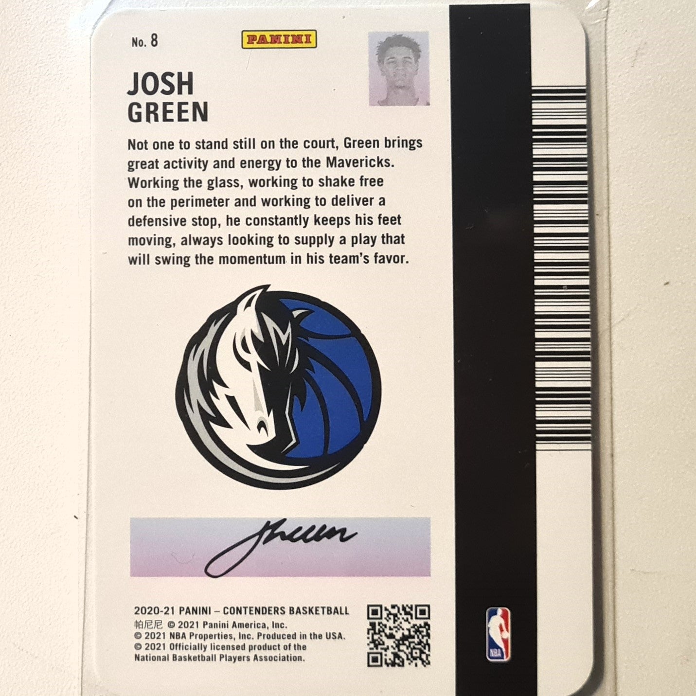 Josh Green 2020-21 Panini contenders permit to dominate  Rookie RC #8 NBA Basketball Dallas Mavericks Excellent sleeved