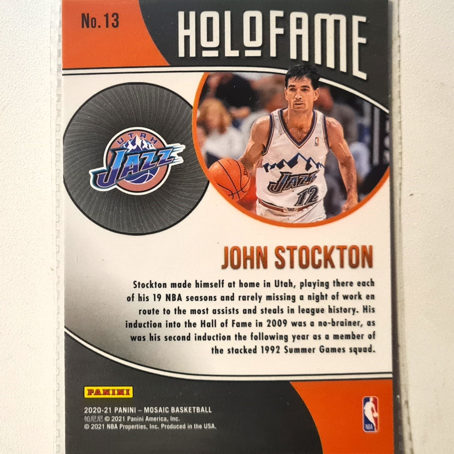 John Stockton 2020-21 Panini Mosaic Holofame  #13 NBA Basketball Utah Jazz Excellent/mint sleeved