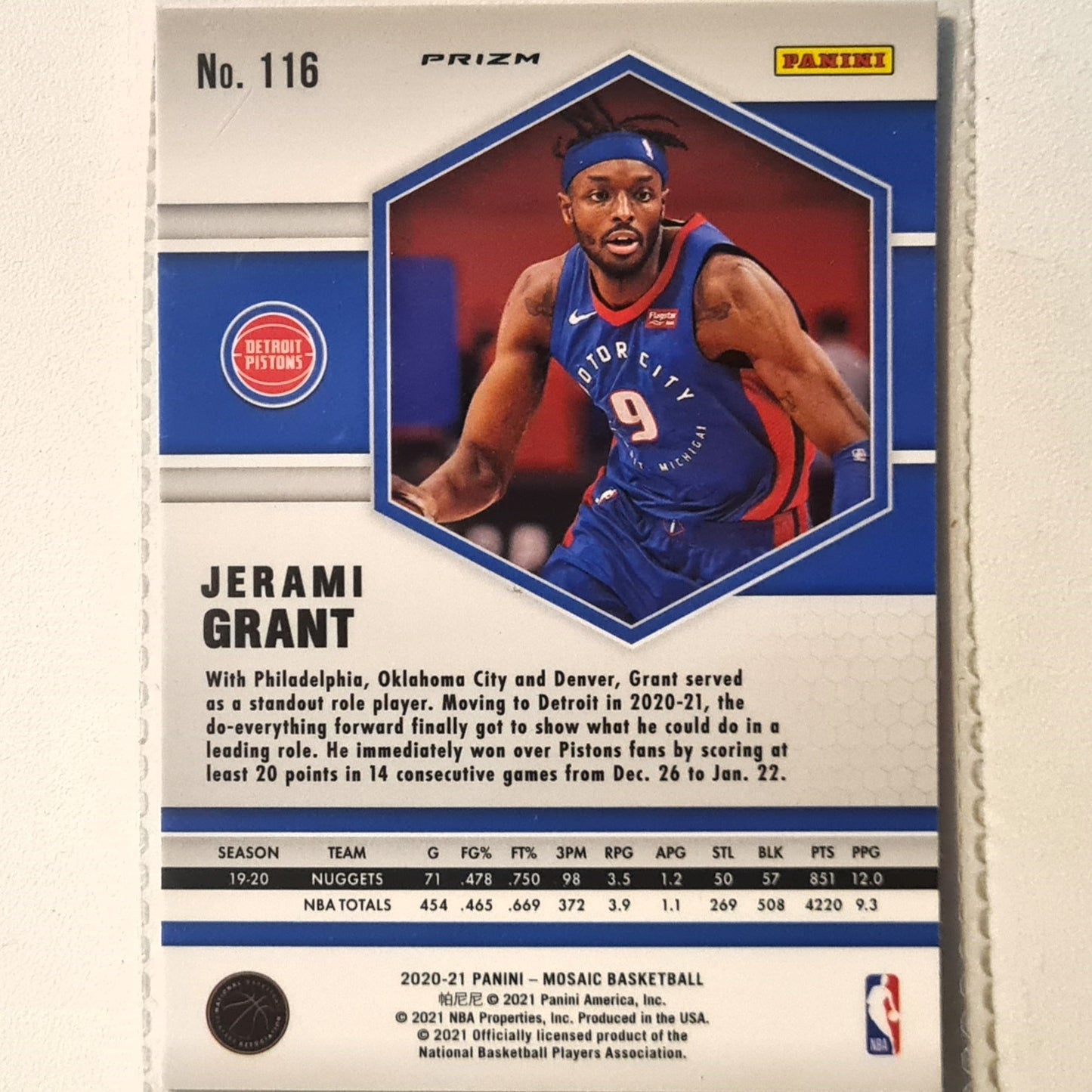 Jerami Grant 2020-21 Panini Mosaic pink prizm #116 NBA Basketball Detroit Pistons Excellent/mint sleeved