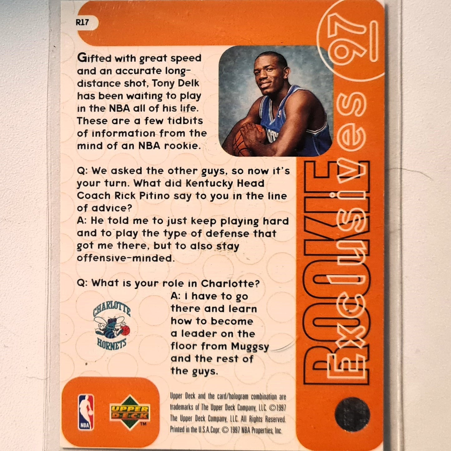 Tony Delk 1997 Upper-Deck Exclusives 97 Rookie RC R17 NBA Basketball Charlotte Hornets excellent