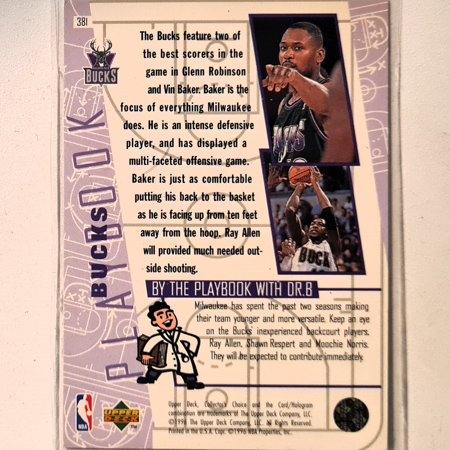 Ray Allen 1996 Upper-Deck playbook Bucks #381 NBA Basketball Milwaukee Bucks Very good/excellent sleeved