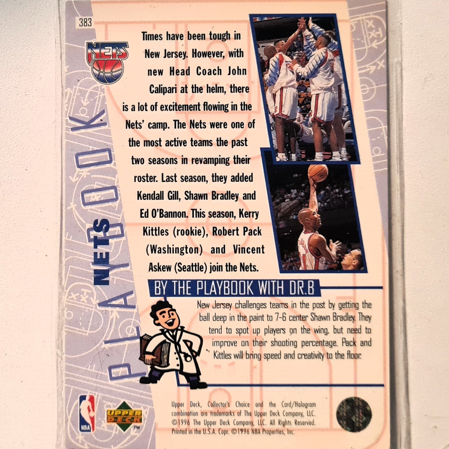 Shawn Bradley 1996 Upper-Deck playbook Nets #383 NBA Basketball New Jersey Nets Very good sleeved