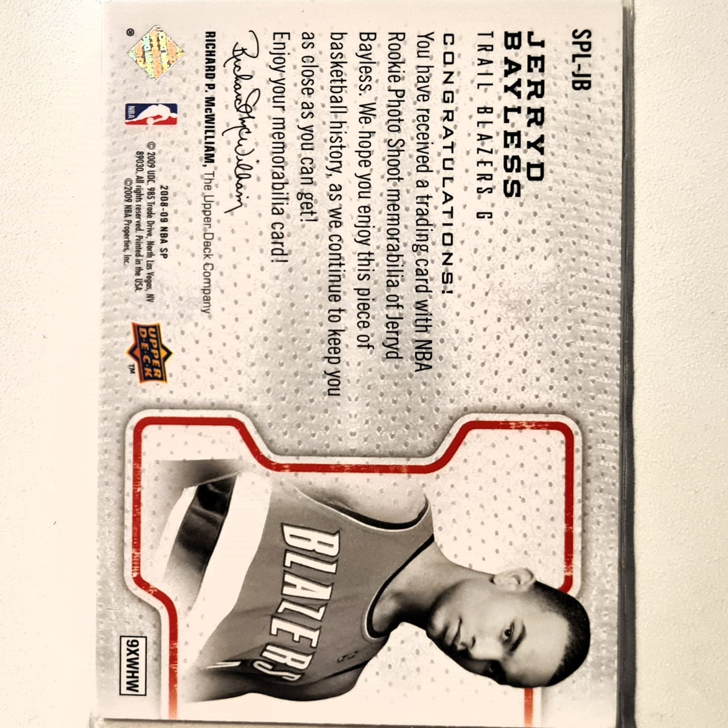Jerryd Bayless 2008-09 Upper-Deck SP Limited relic Rookie RC patch SPL-JB NBA Basketball  Portland Trail Blazers good sleeved