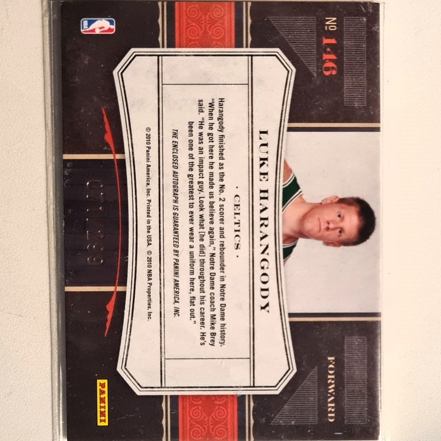 Luke Harangody 2010-11 Panini timeless treasures Rookie Recruits Auto 071/299 #146 NBA Basketball Boston Celtics Excellent sleeved