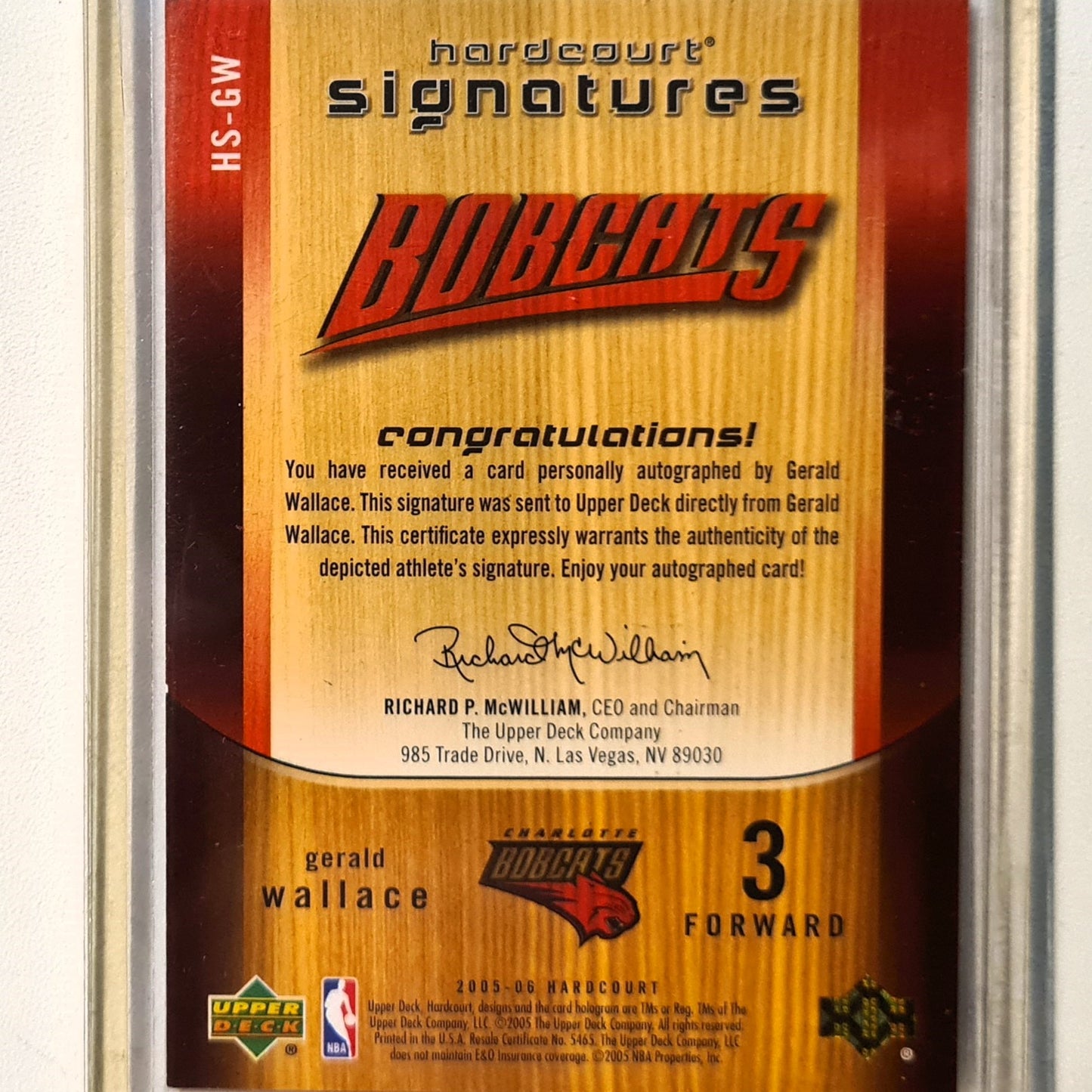 Gerald Wallace 2005-06 Upper-Deck Hardcourt Signatures Auto HS-GW NBA Basketball Charlotte Bobcats Excellent sleeved