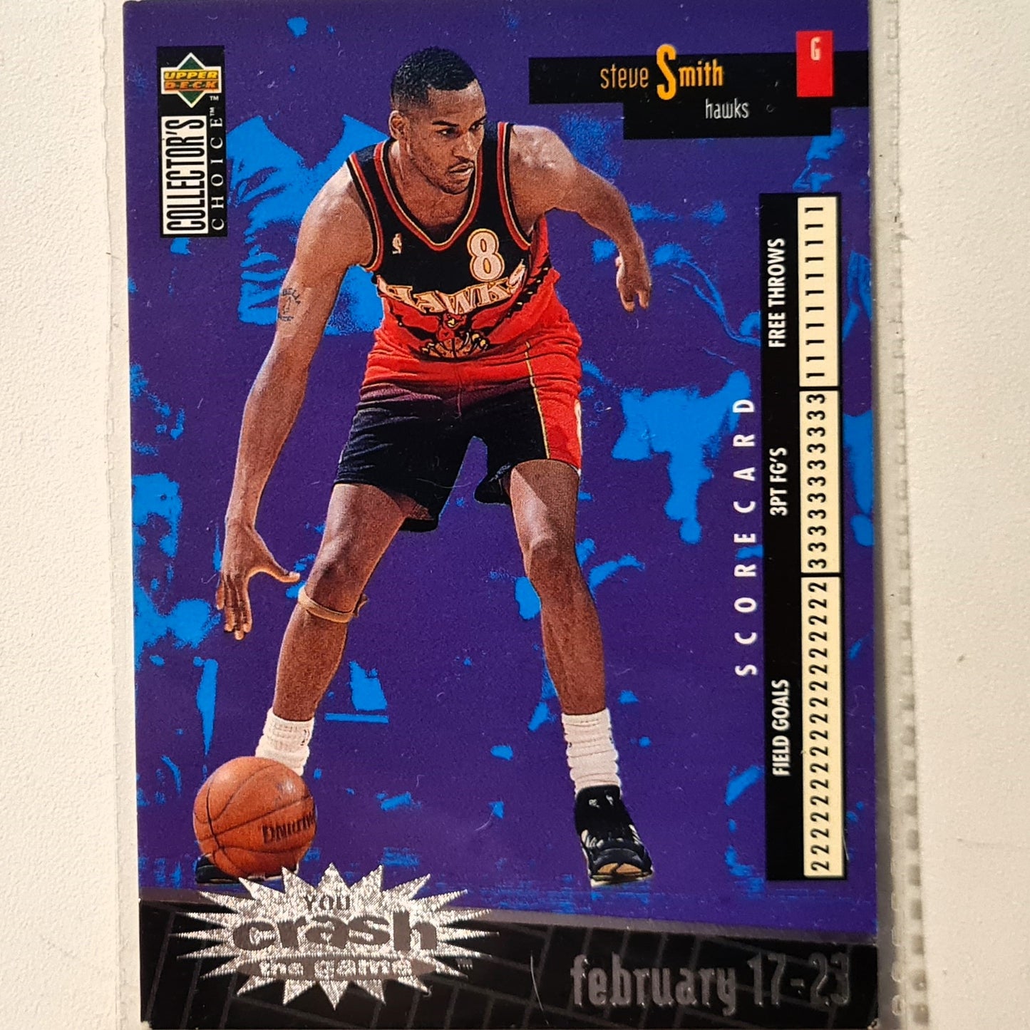 Steve Smith 1996 Upper Deck you crash the game C1 NBA Basketball Atlanta Hawks very good sleeved