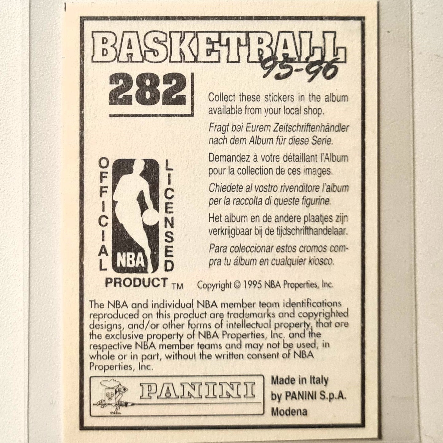 Grant Hill 1995 Panini 95-96 Sticker Rookie RC #282 NBA Basketball Detroit Pistons Excellent/Mint sleeved