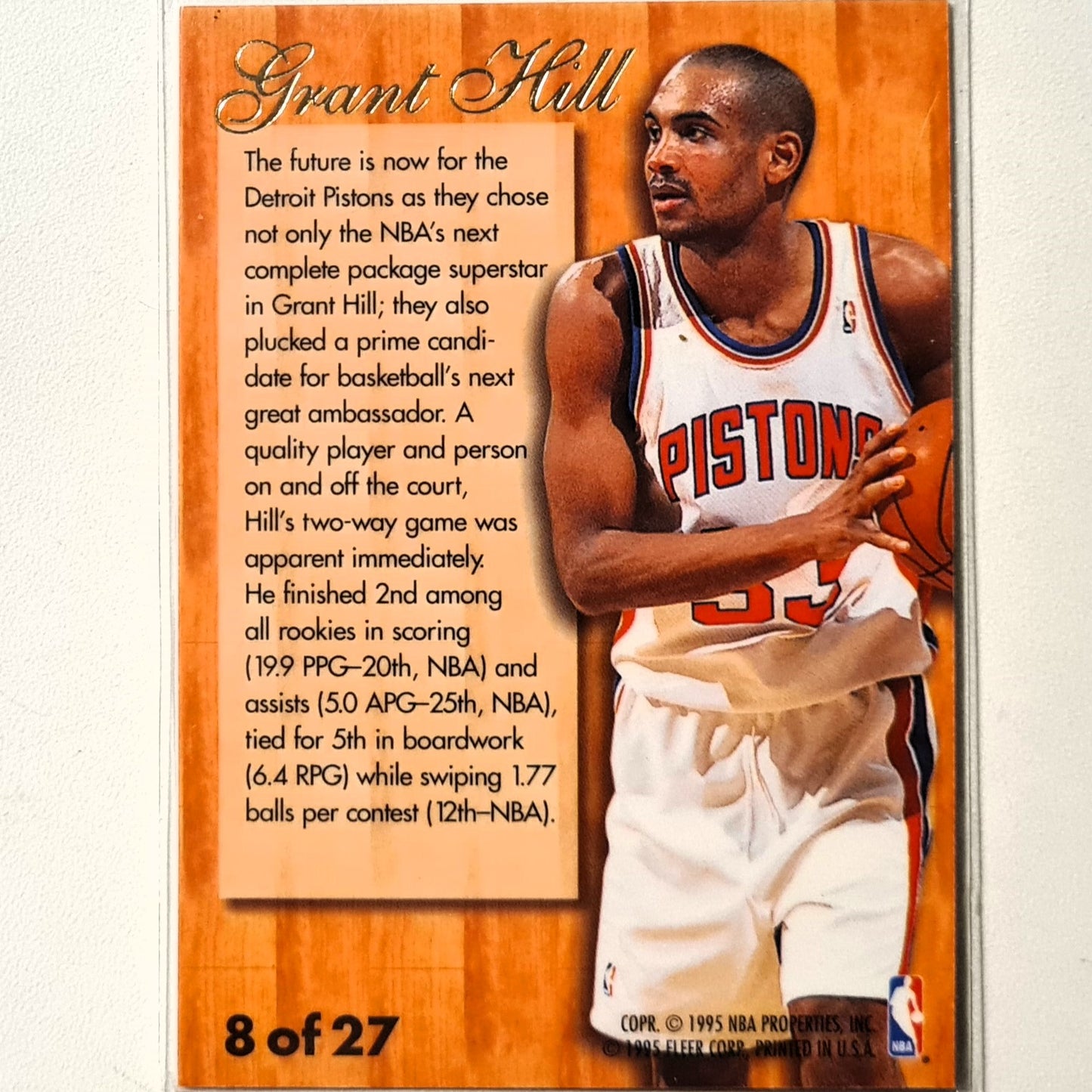 Grant Hill 1995 Fleer Flair 95-96 Hardwood Leader insert 8 of 27 Detroit Pistons Very good sleeved