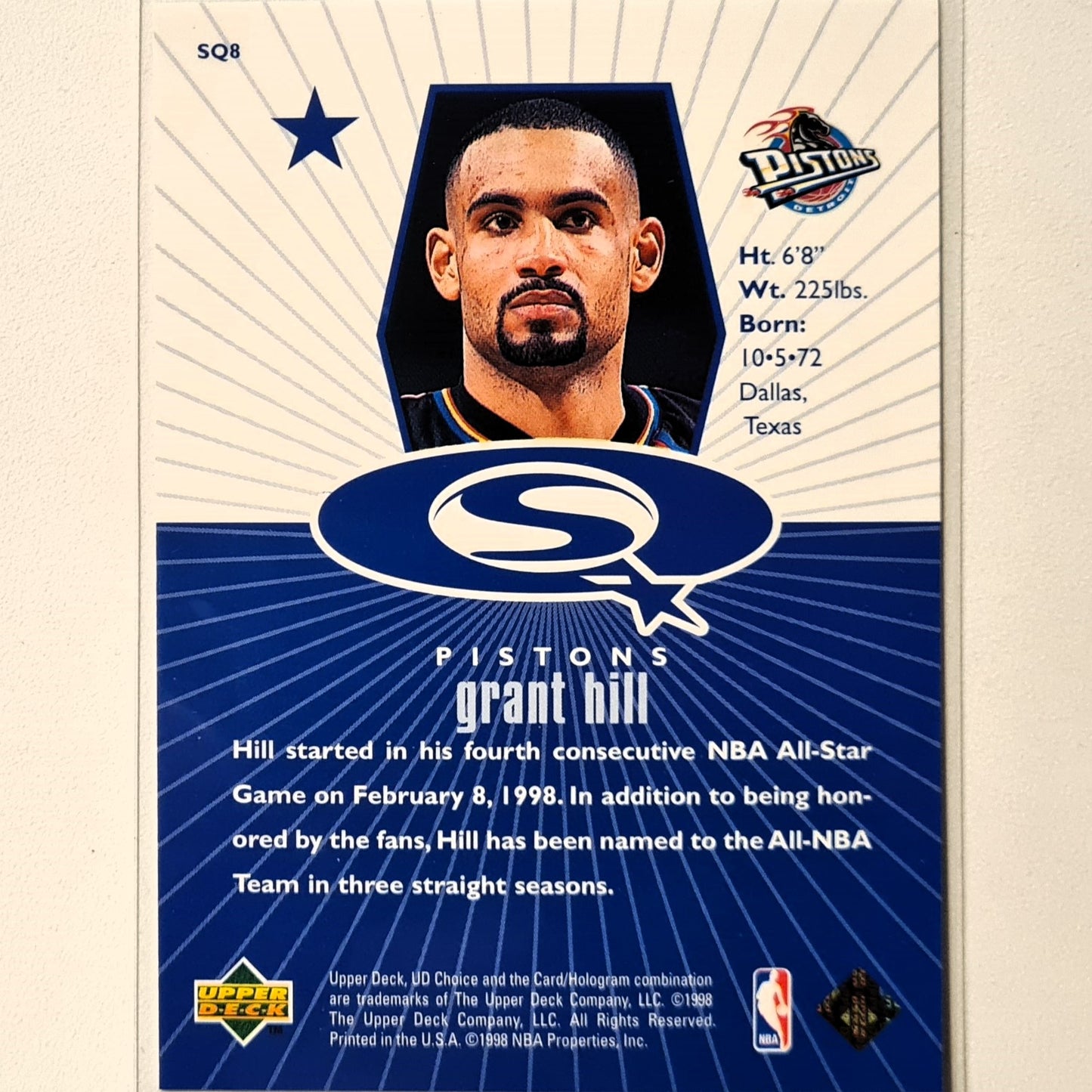 Grant Hill 1998 Upper-Deck Starquest SQ8 NBA Basketball Detroit Pistons Excellent sleeved