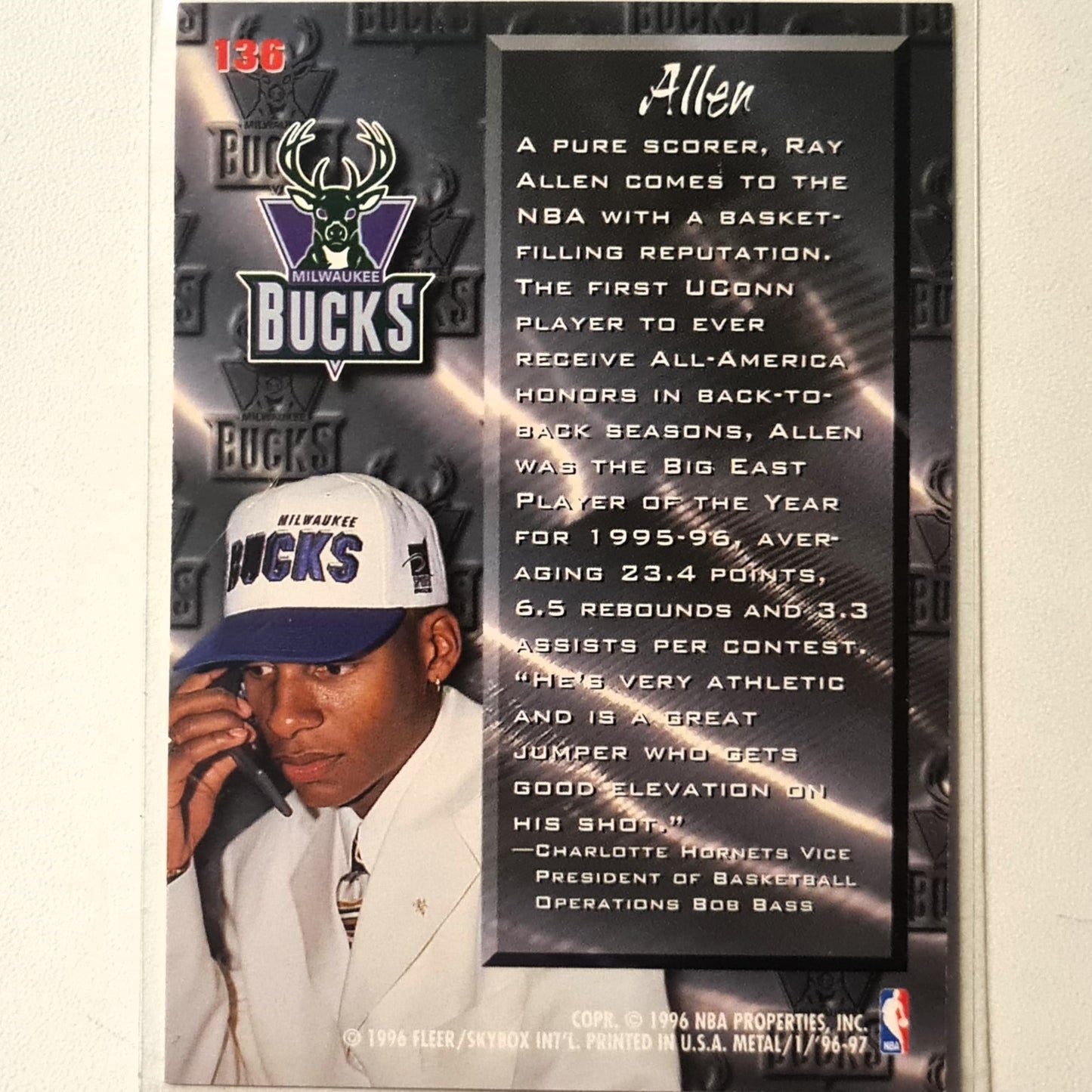 Ray Allen 1996 Fleer 96-97 Fresh Foundation Rookie RC #136 NBA Basketball Milwaukee Bucks Excellent sleeved