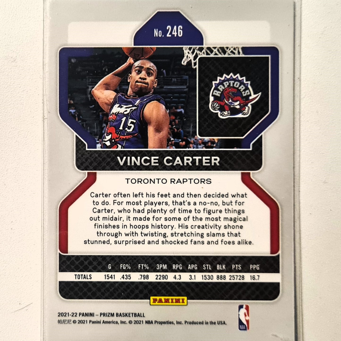 Vince Carter Jr 2021-22 Panini Prizm #246 NBA Basketball Toronto Raptors excellent sleeved