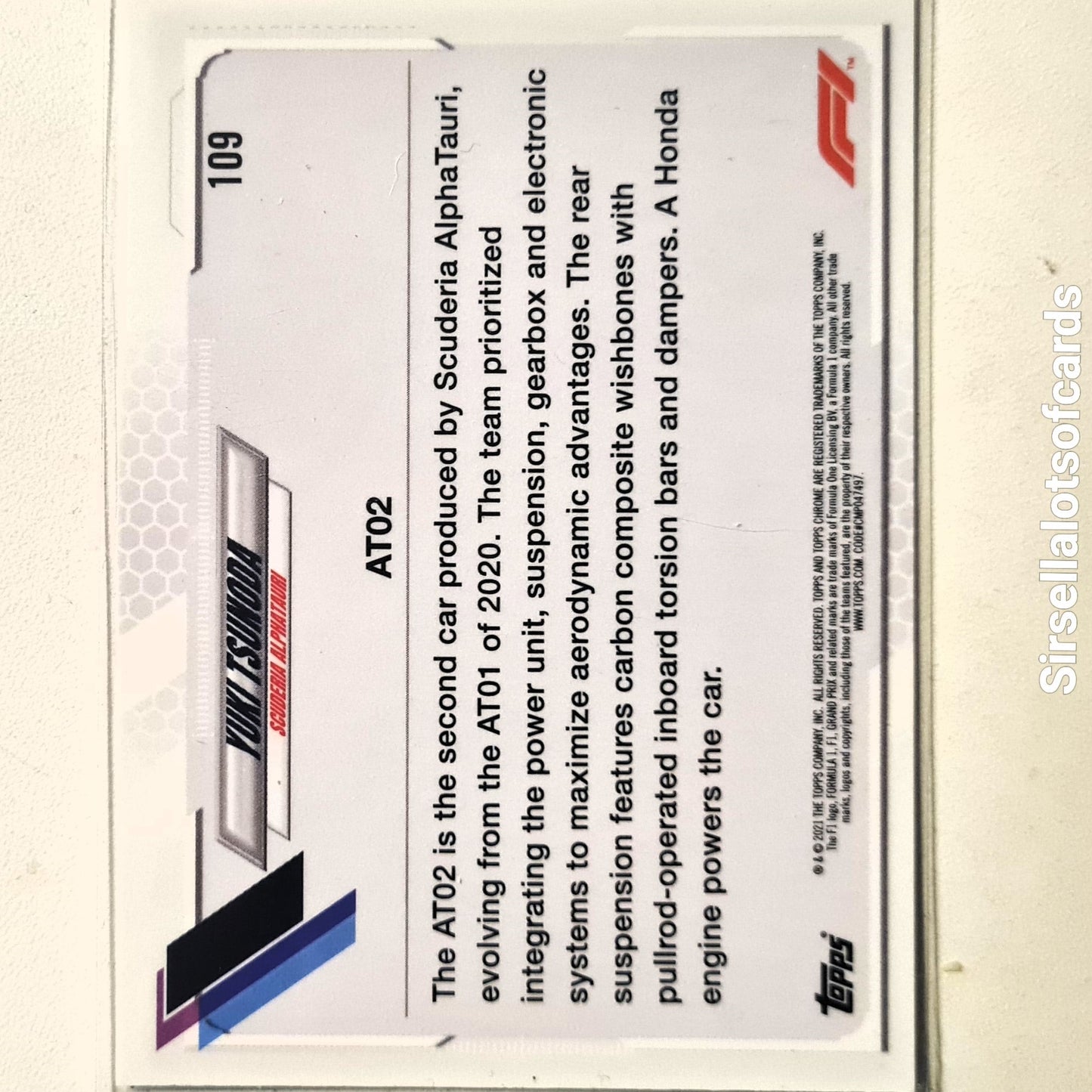 Yuki Tsunoda 2021 Topps Chrome  AT02 Racing car Rookie RC #109 F1 Motorsports Alfaturi excellent Sleeved