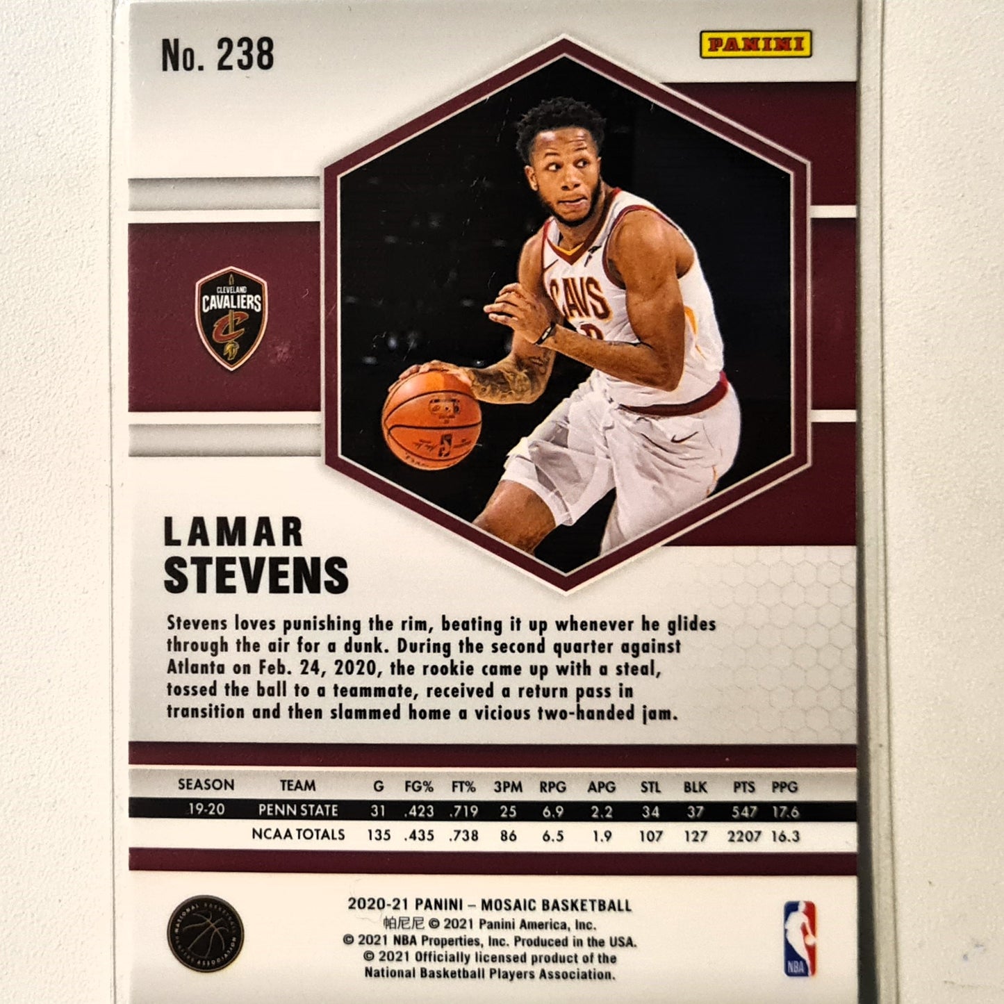 Lamar Stevens 2020-21 Panini Mosaic Rookie RC #238 NBA Basketball Cleveland Cavaliers Excellent sleeved