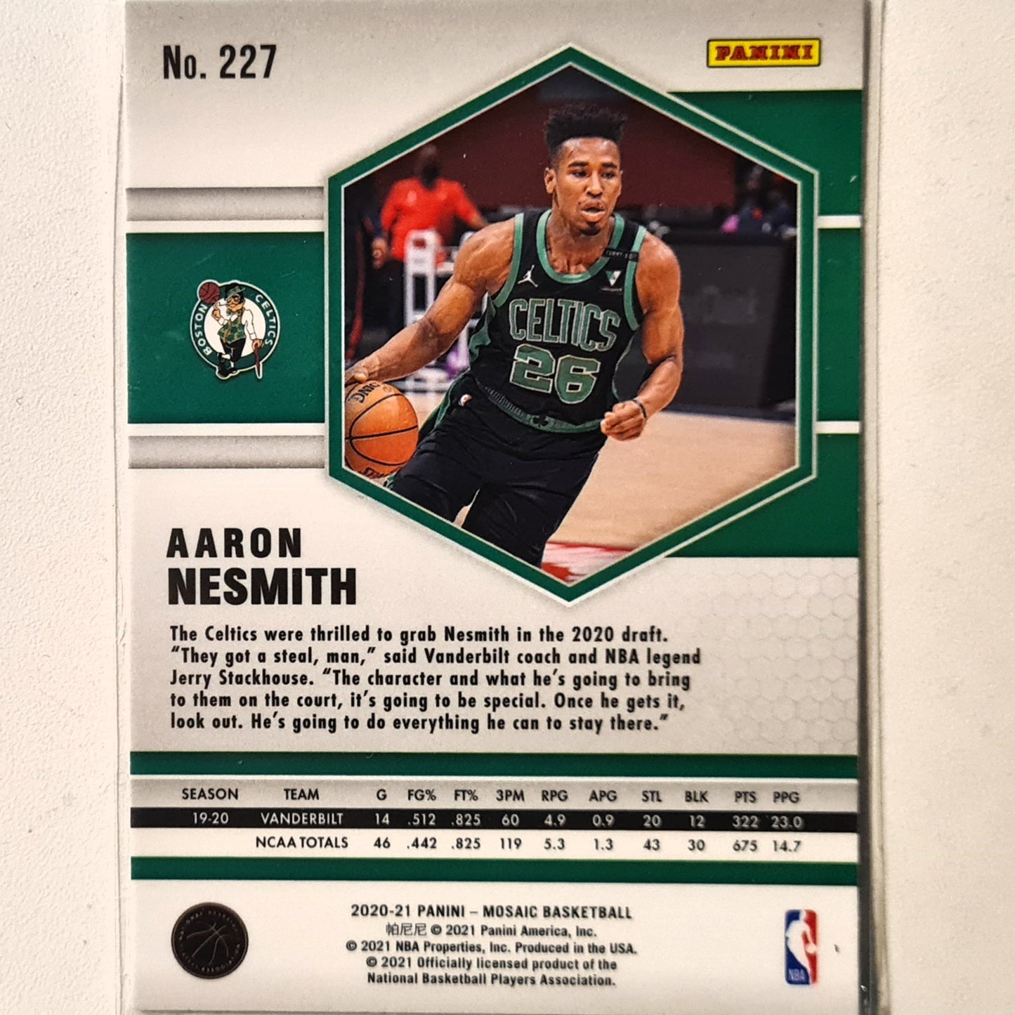 Aaron Nesmith 2020-21 Panini Mosaic Rookie RC #227 NBA Basketball Boston Celtics Excellent sleeved