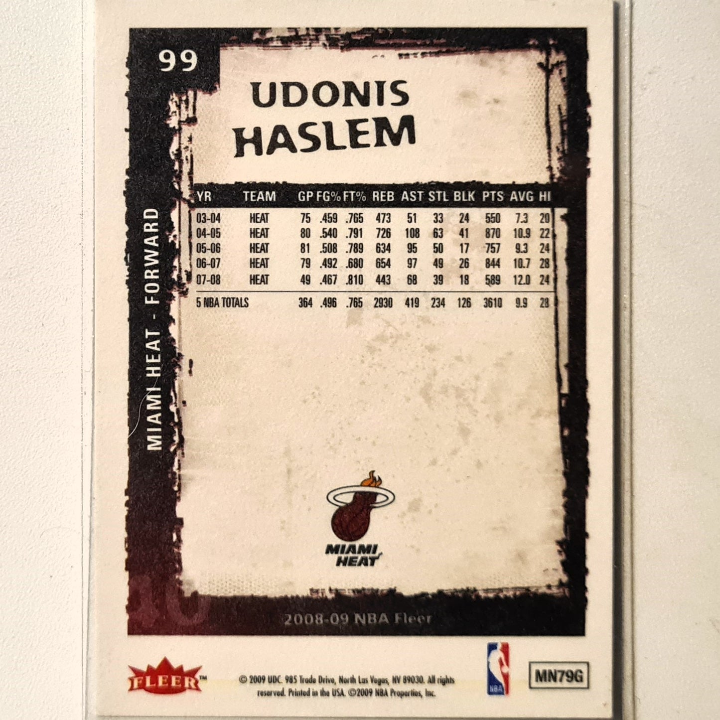 Udonis Haslem 2009 Fleer #99 NBA Basketball Miami Heat Good sleeved