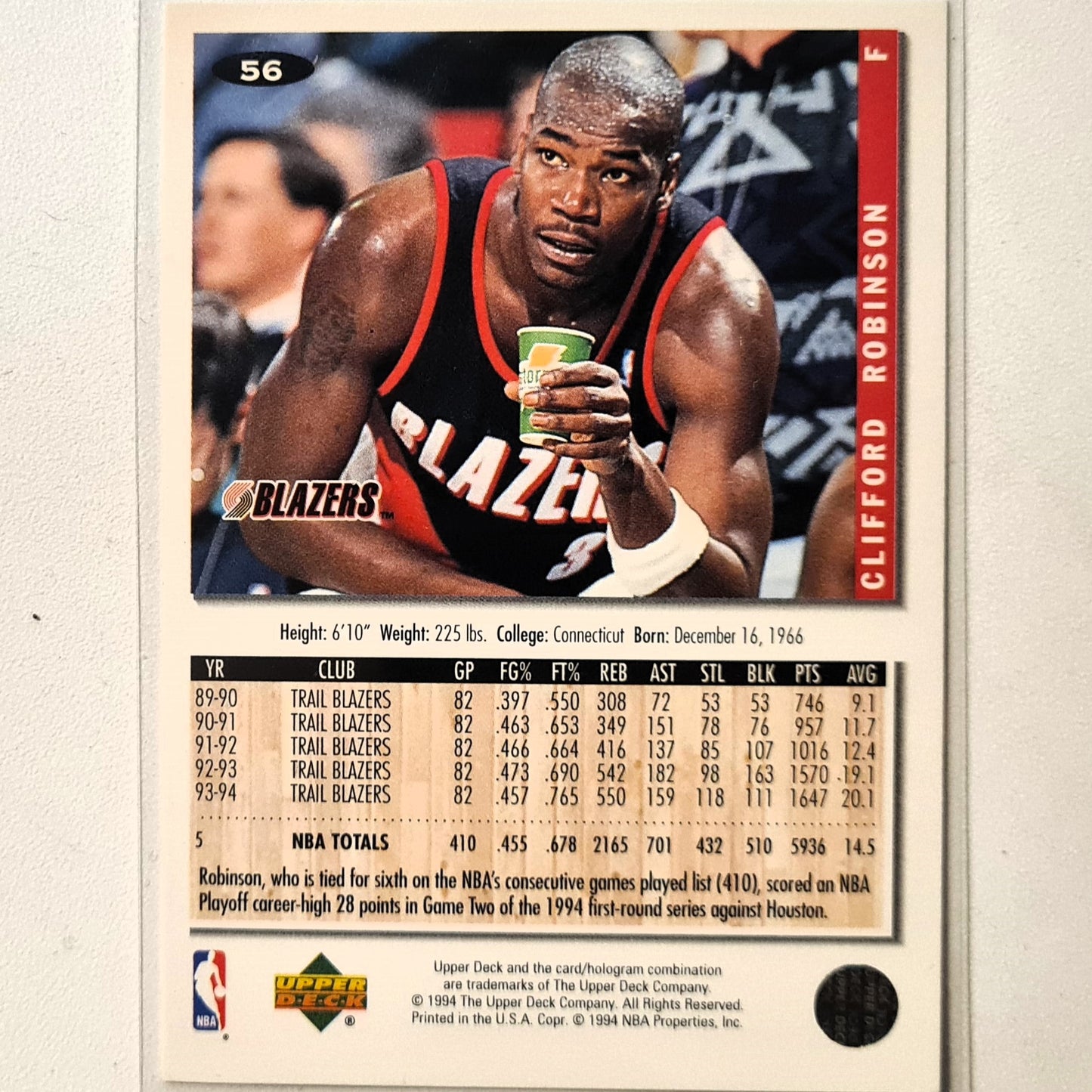 Clifford Robinson 1994 Topps #56 NBA Basketball Toronto Excellent sleeved