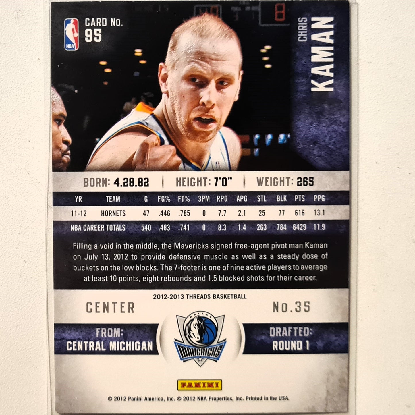 Chris Kaman 2012  Panini Threads #95 NBA Basketball Dallas Mavericks very good sleeved