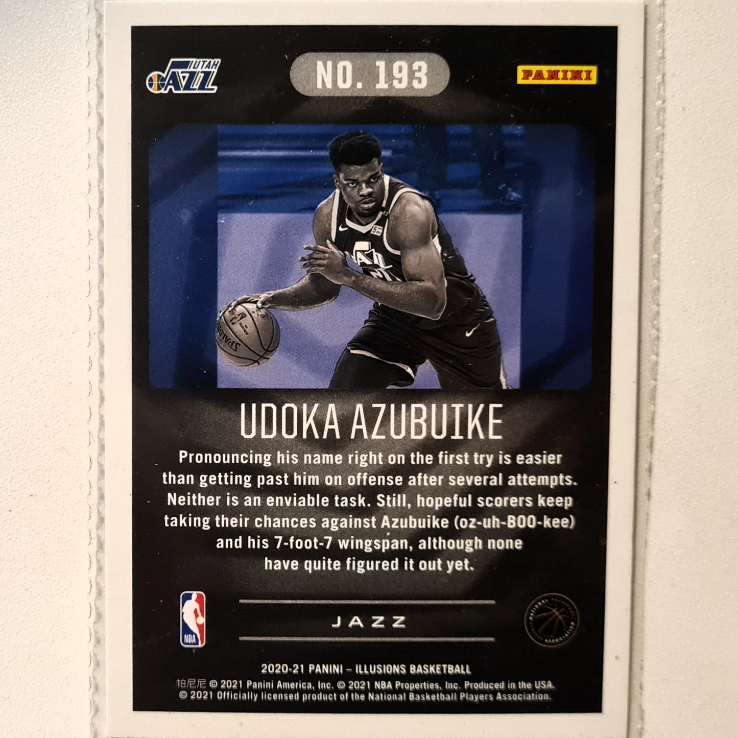 Udoka Azubuike 2020-21 Panini Illusions Rookie RC #193 NBA Basketball Utah Jazz Excellent sleeved