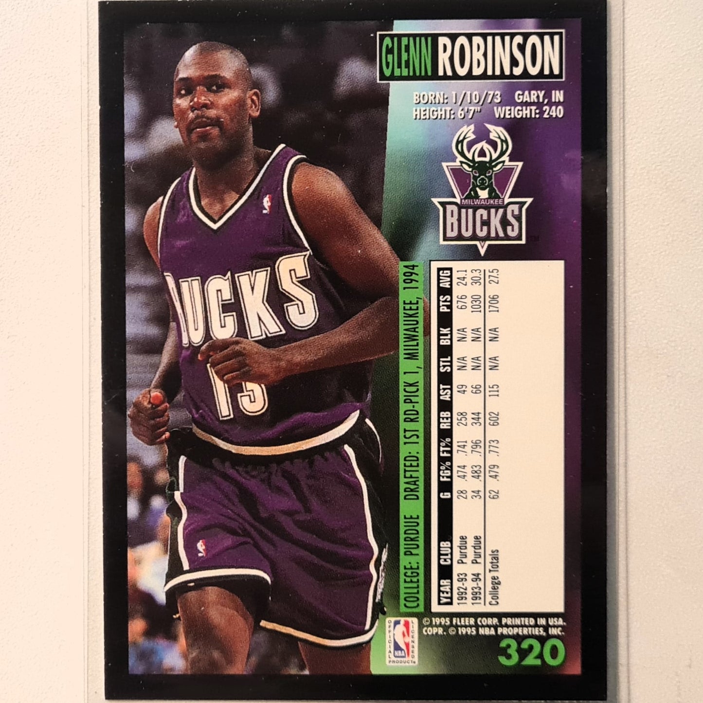 Glenn Robinson 1994 Fleer 94-95 Rookie RC #320 NBA Basketball Milwaukee Bucks Excellent Sleeved