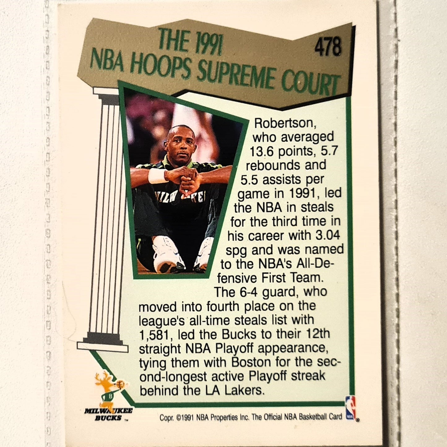 Alvin Robinson 1991 NBA Hoops Supreme Court #478 NBA Basketball Milwaukee Bucks very good Sleeved