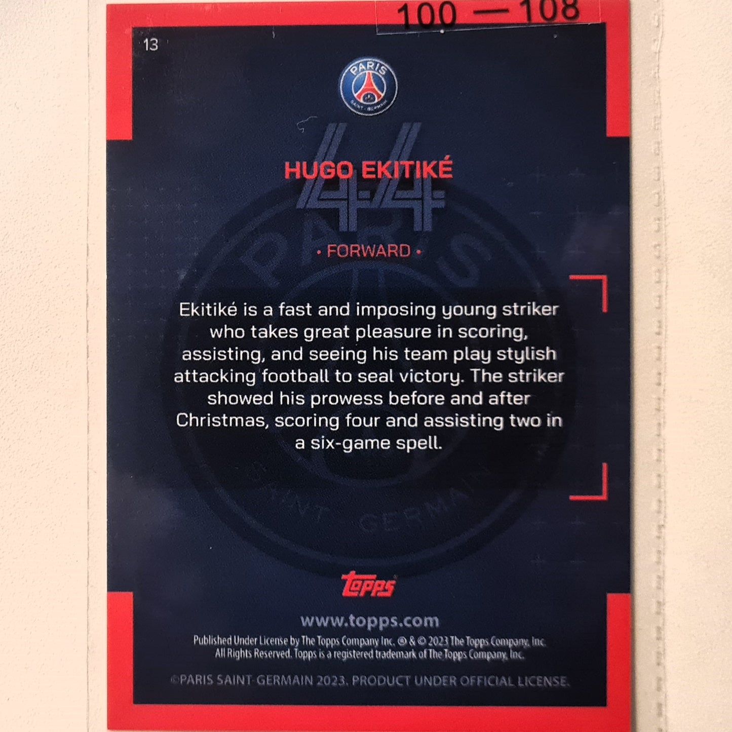 Hugo Ekitike 2023 Topps Paris Saint Germain curated set # Rookie RC #33 Soccer Football Paris Saint Germain Excellent Sleeved