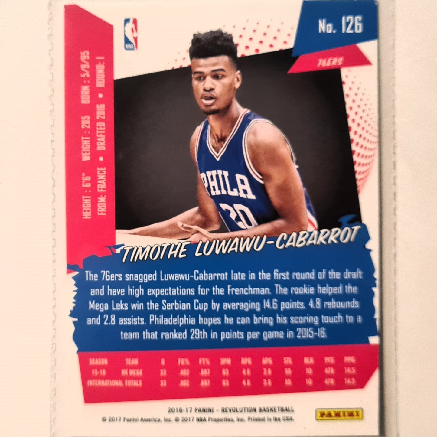 Timothe Luwawu-Cabarrot 2016-17 Panini Revolution Rookie RC #126 NBA Basketball Philadelphia 76ers Very good Sleeved