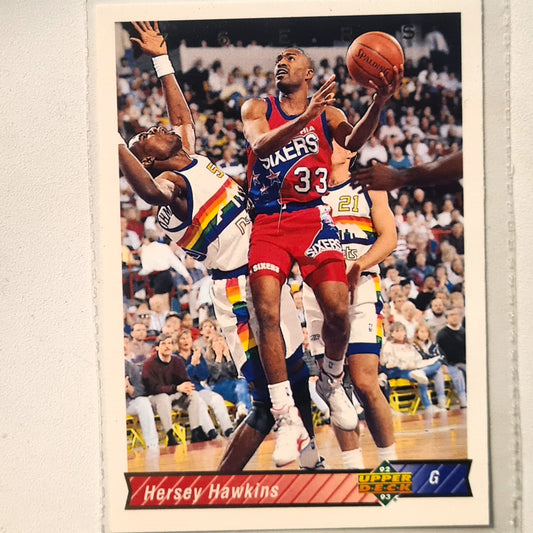 Hersey Hawkins 1992 Upper-Deck #187 NBA Basketball  Philadelphia 76ers Superb Sleeved