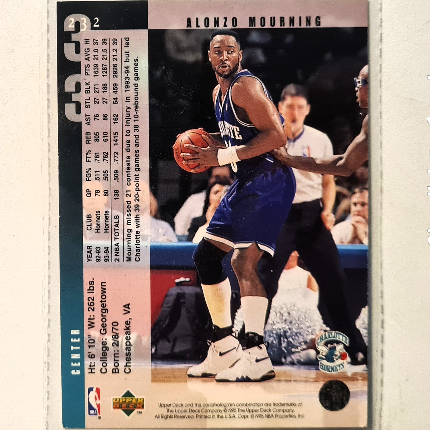 Alonzo Mourning 1994 Upper-Deck  all-star class #232 NBA Basketball Charlotte Hornets Very good Sleeved