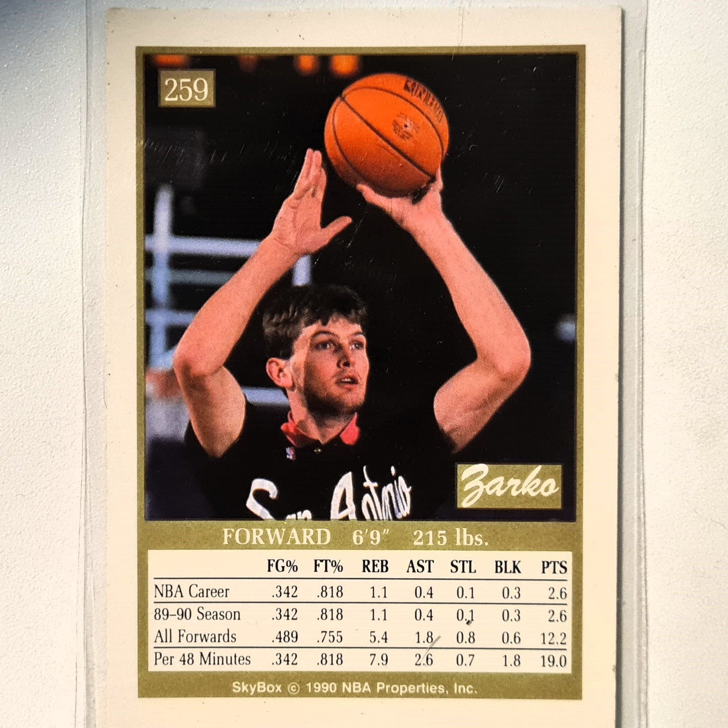 Zarko Paspalj 1990 Skybox #259 NBA Basketball San Antonio Spurs very good Sleeved