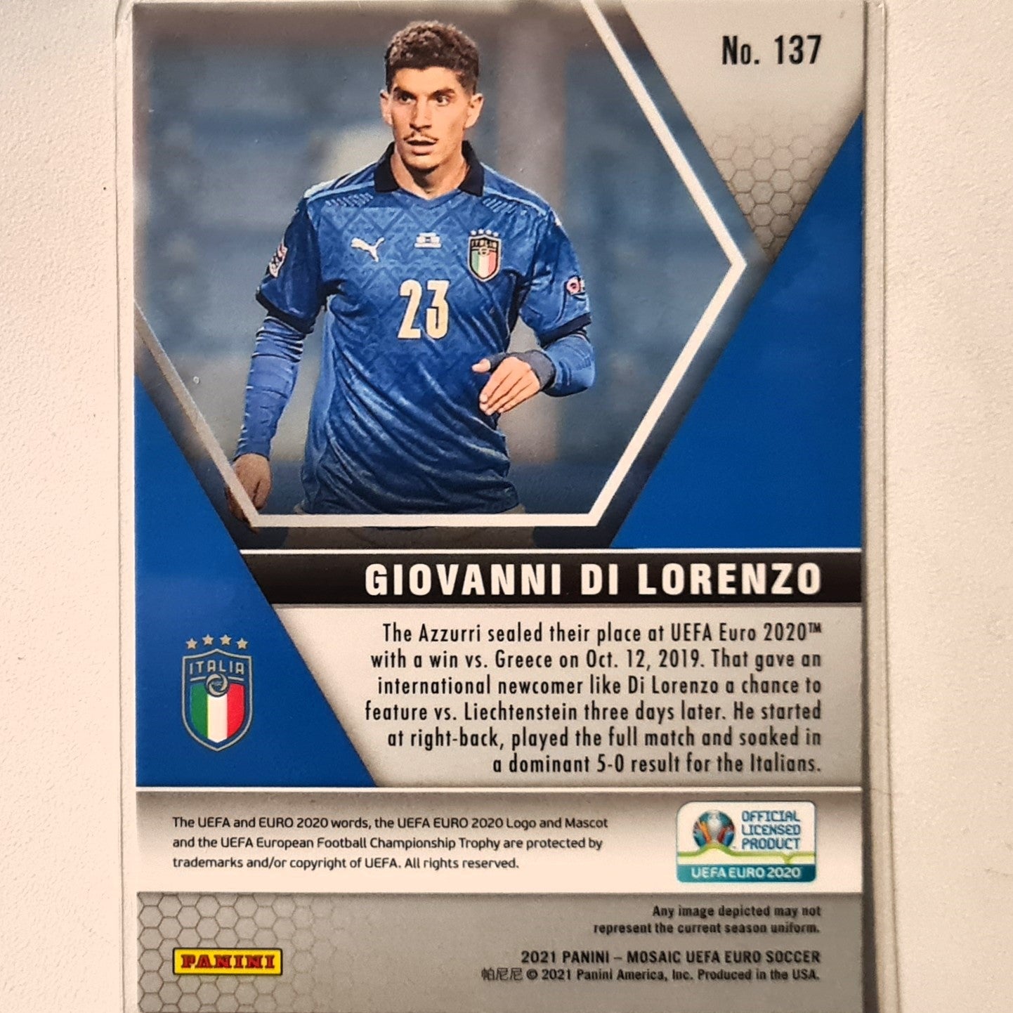 Giovanni Di Lorenzo 2021 euro 2020  Panini Mosaic Rookie RC #137 Soccer football Italy Excellent sleeved