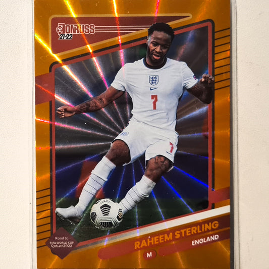 Raheem Sterling 2021-22 Panini Donruss road to Qatar orange laser #47 Soccer football England Excellent sleeved