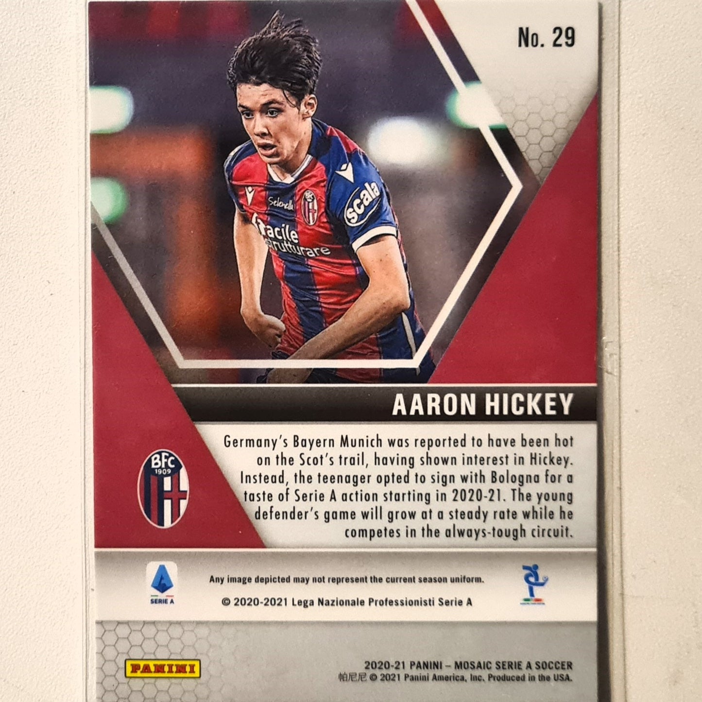 Aaron Hickey 2020-21 Panini Mosaic serie A Rookie RC #29 Soccer football Bologna Excellent sleeved