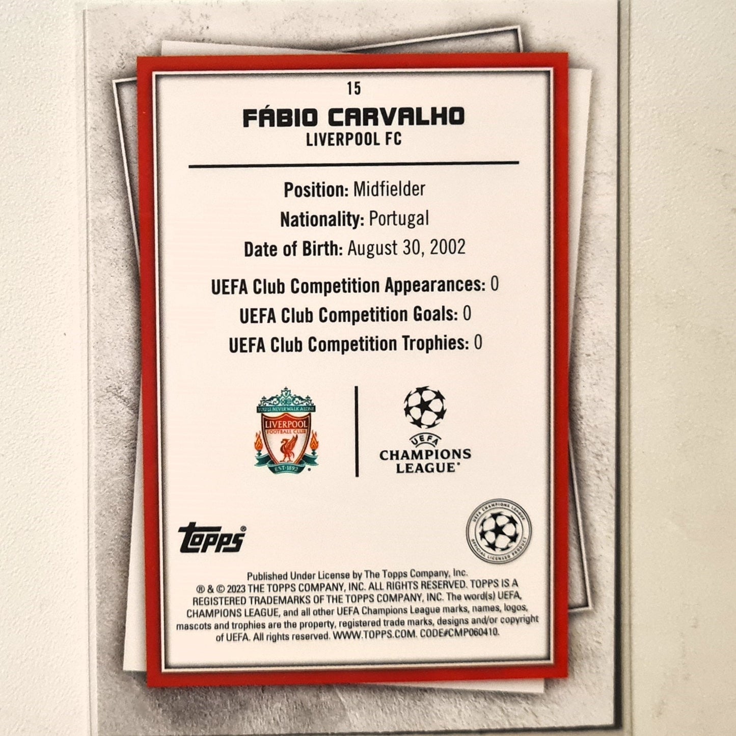 Fabio Carvalho 2023 Topps Soccer superstars Mystic Rookie RC #15 Soccer football Liverpool Excellent sleeved