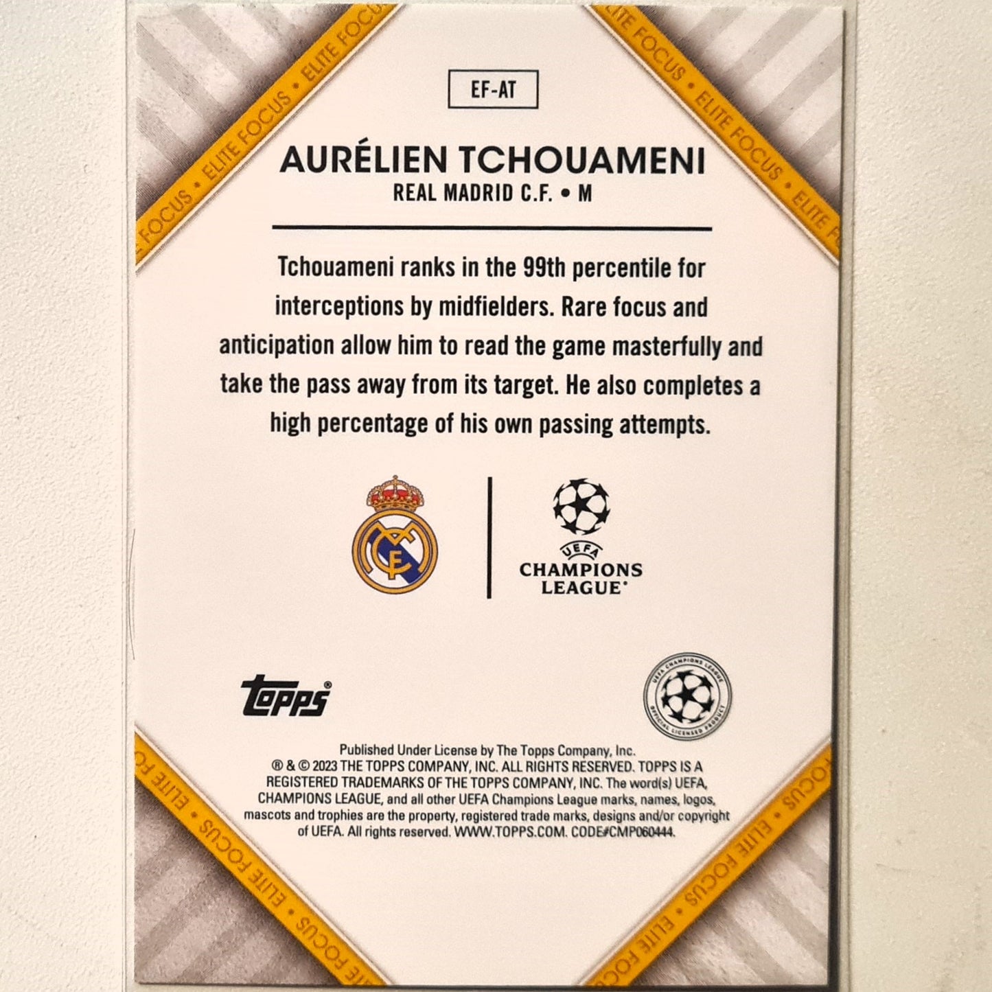 Aurelien Tchouameni  2023 Topps Soccer superstars Elite Focus EF-AT Soccer football Real Madrid Excellent sleeved