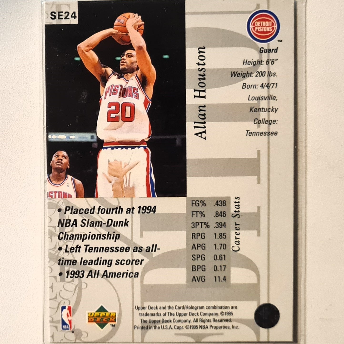 Allan Houston 1995 Upper-Deck Special edition SE24 NBA Basketball Detroit Pistons Excellent sleeved