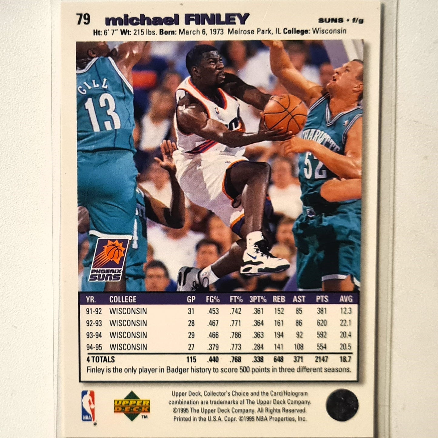 Michael Finley 1995 Upper-Deck Rookie RC #79 NBA Basketball Phoenix Suns Excellent sleeved