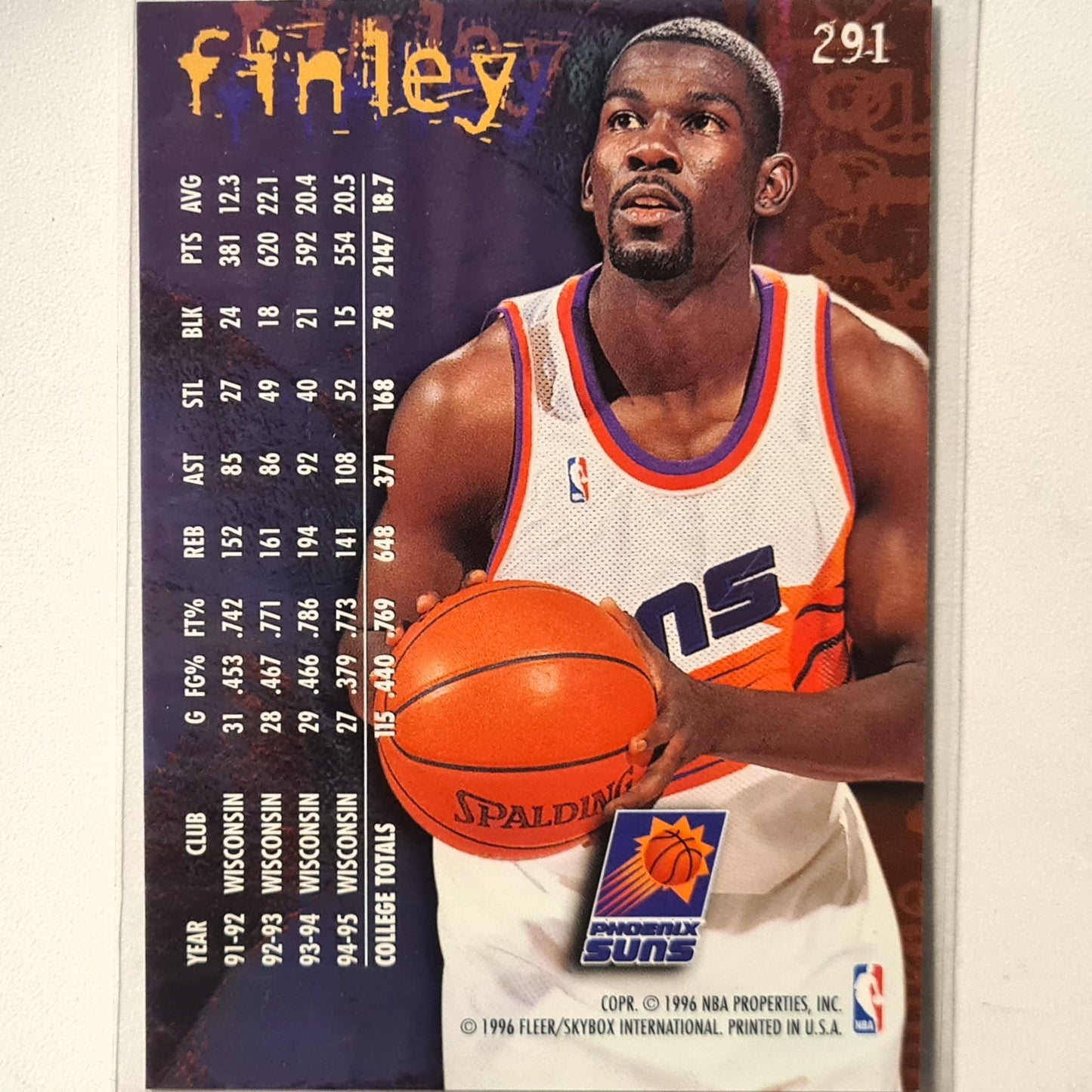 Michael Finley 1995 Fleer 95-96 Rookie RC #291 NBA Basketball Phoenix Suns Excellent sleeved